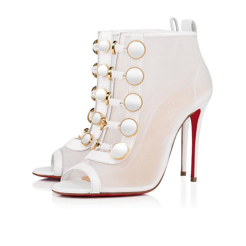 Women's Christian Louboutin Marikate 100mm Leather Ankle Boots - Version Snow [2970-615]